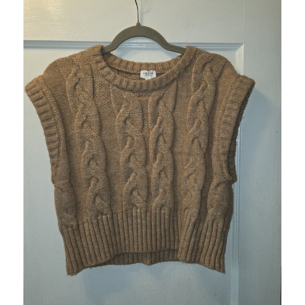 Le Lis Cable Knit Sweater Vest Women Small Orange Crew Neck Sleeveless MWT5823
